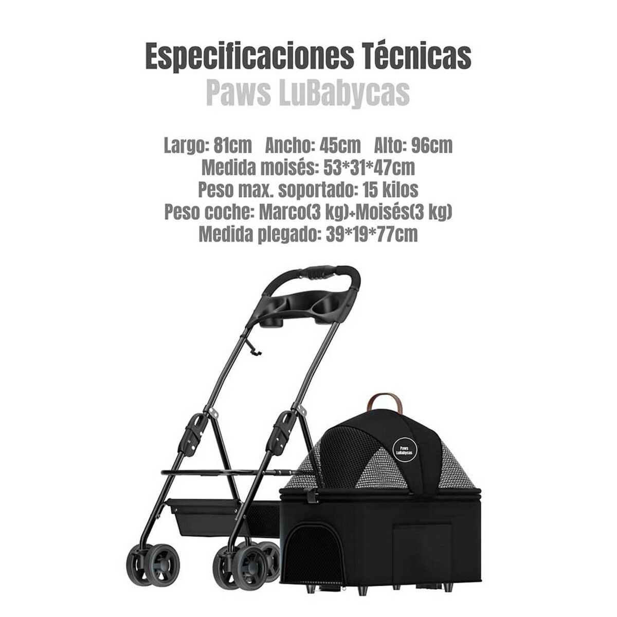 Coche para Mascota LuBabycas Paws Rosado