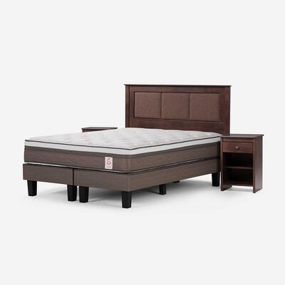 Cama Europea Rosen Base Dividida 2 Plazas New Style 6 + Respaldo + 2 Veladores Rachel
