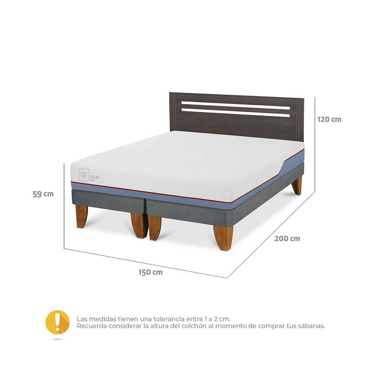 Cama Europea CIC Base Dividida 2 Plazas Excellence Plus + Respaldo Munich