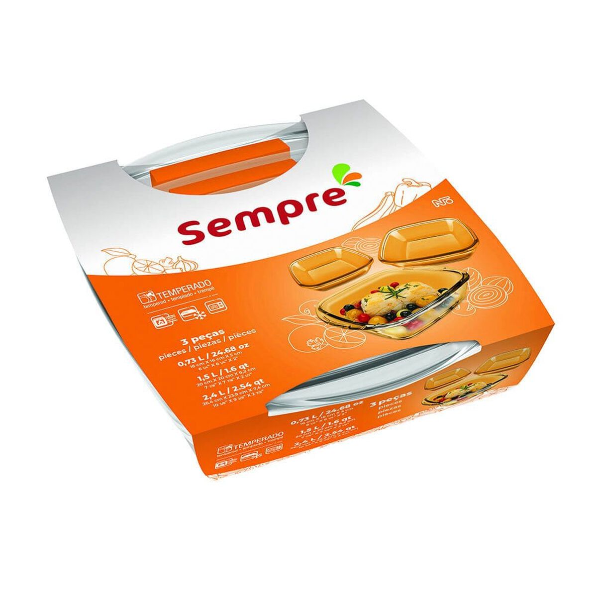 Set 3 Fuentes de Vidrio para Horno Sempre