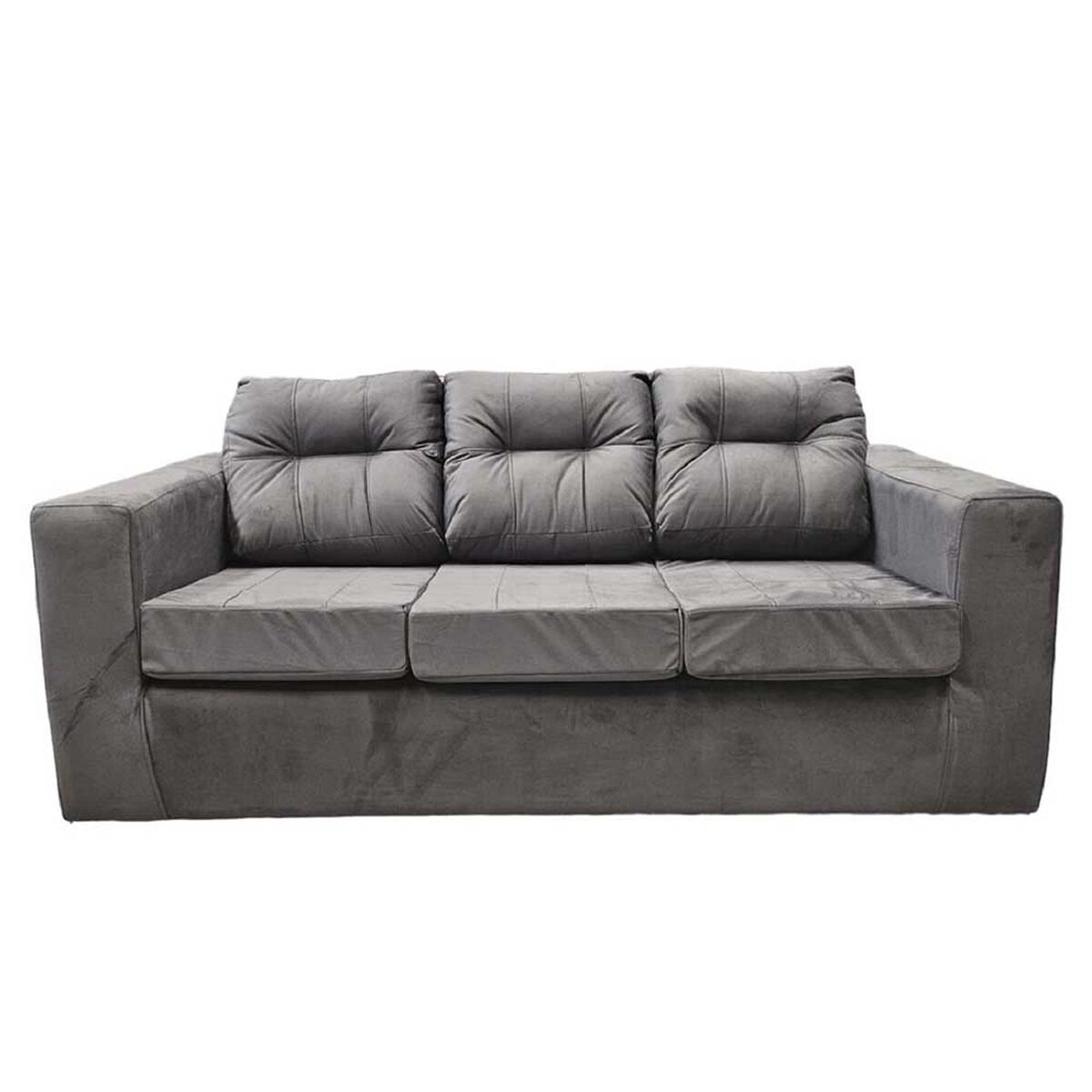Juego de Living Kea Nize Sofá 3 Cuerpos + Dos Pouf Felpa Gris