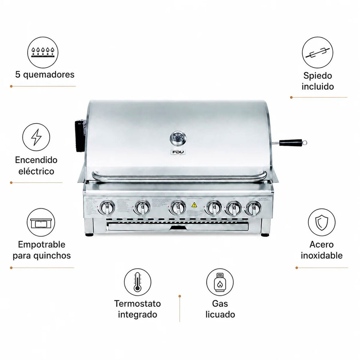 Parrilla Empotrada a Gas FDV Deluxe 5Q GLP 2.0