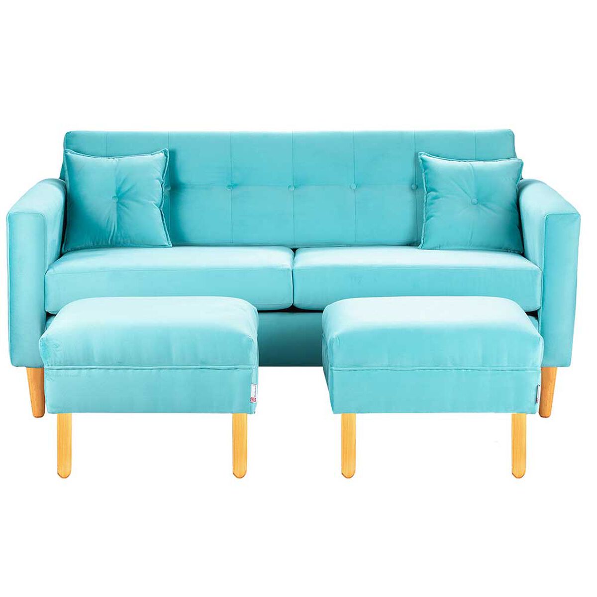 Juego de Living Bodevir New Retro Felpa 04 Sofá 3 Cuerpos + Dos Pouf 1 Cuerpo Turquesa 