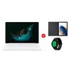 Combo Notebook Samsung Galaxy Book2 Pro Core i5 8GB 512GB SSD 13,3" Plateado + Tablet SM-X200 Galaxy TAB A8 Octa Core 3GB 32GB 10,5" Gris + Cover + Smartwatch Galaxy Watch4 LTE 40mm Black