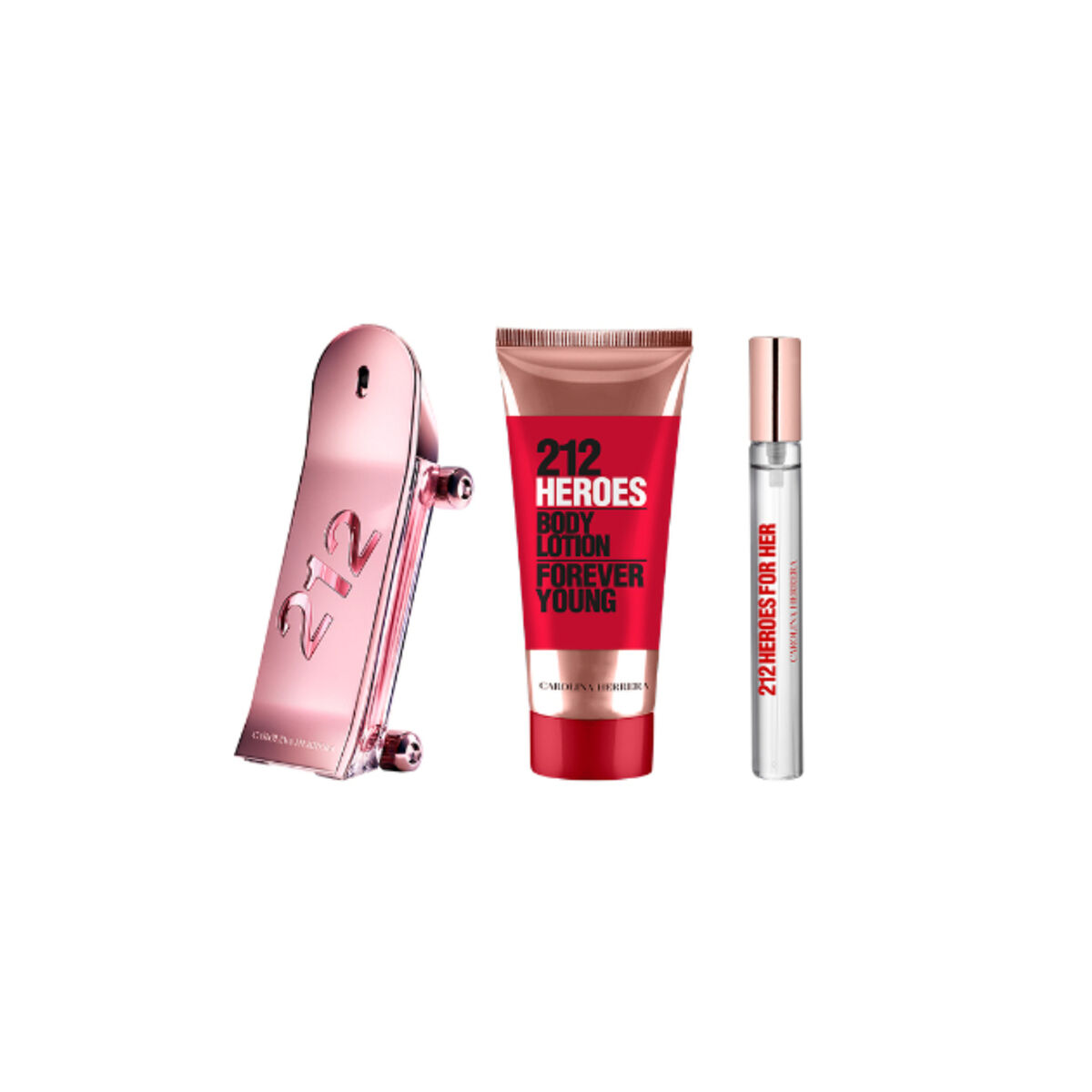 Set Carolina Herrera Perfume Mujer 212 Heroes For Her 80 Ml + Body Lotion 100 Ml + Megaspritzer 10 Ml
