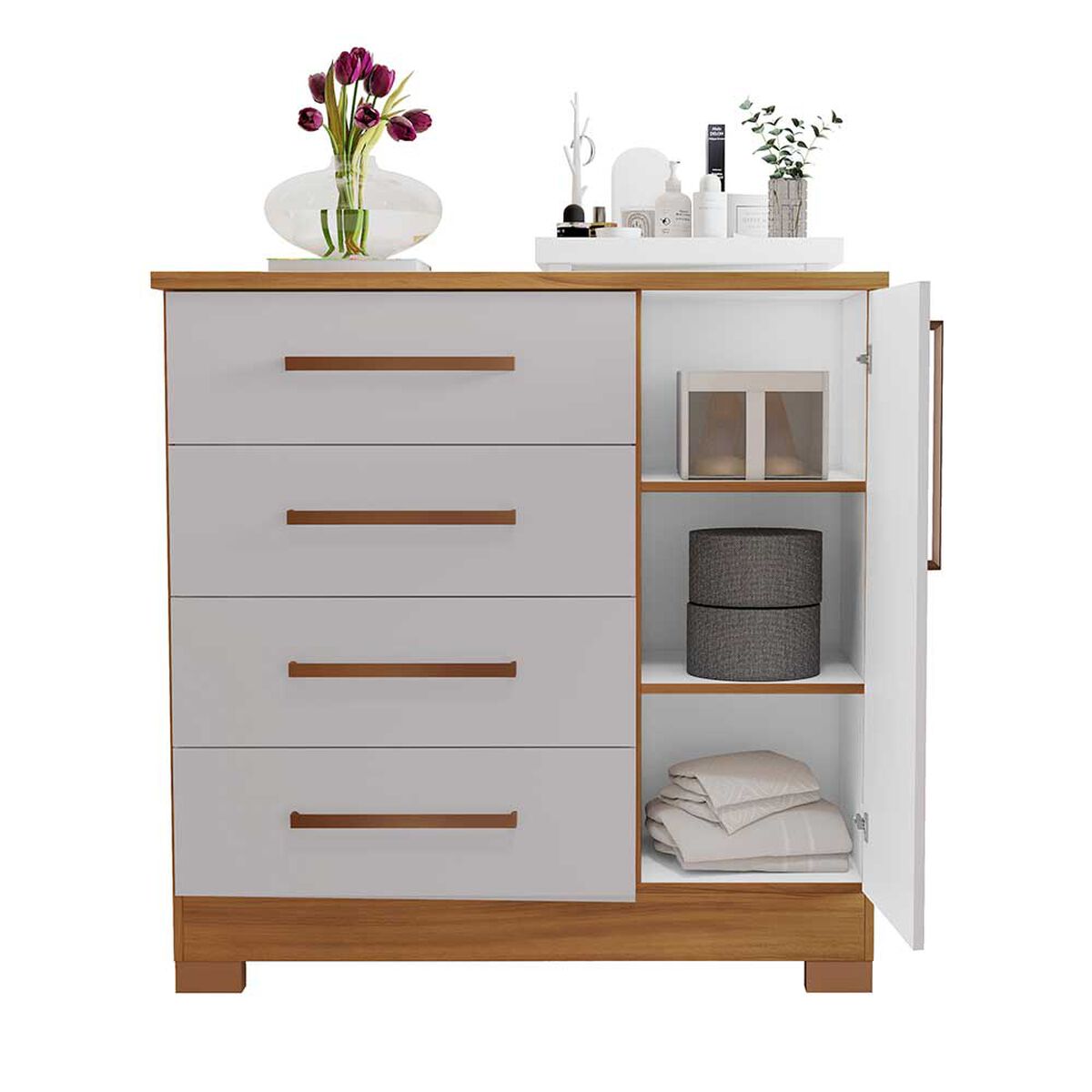 C&oacute;moda Home Mobili Kira 4 Cajones 1 Puerta Blanco Off Caf&eacute;