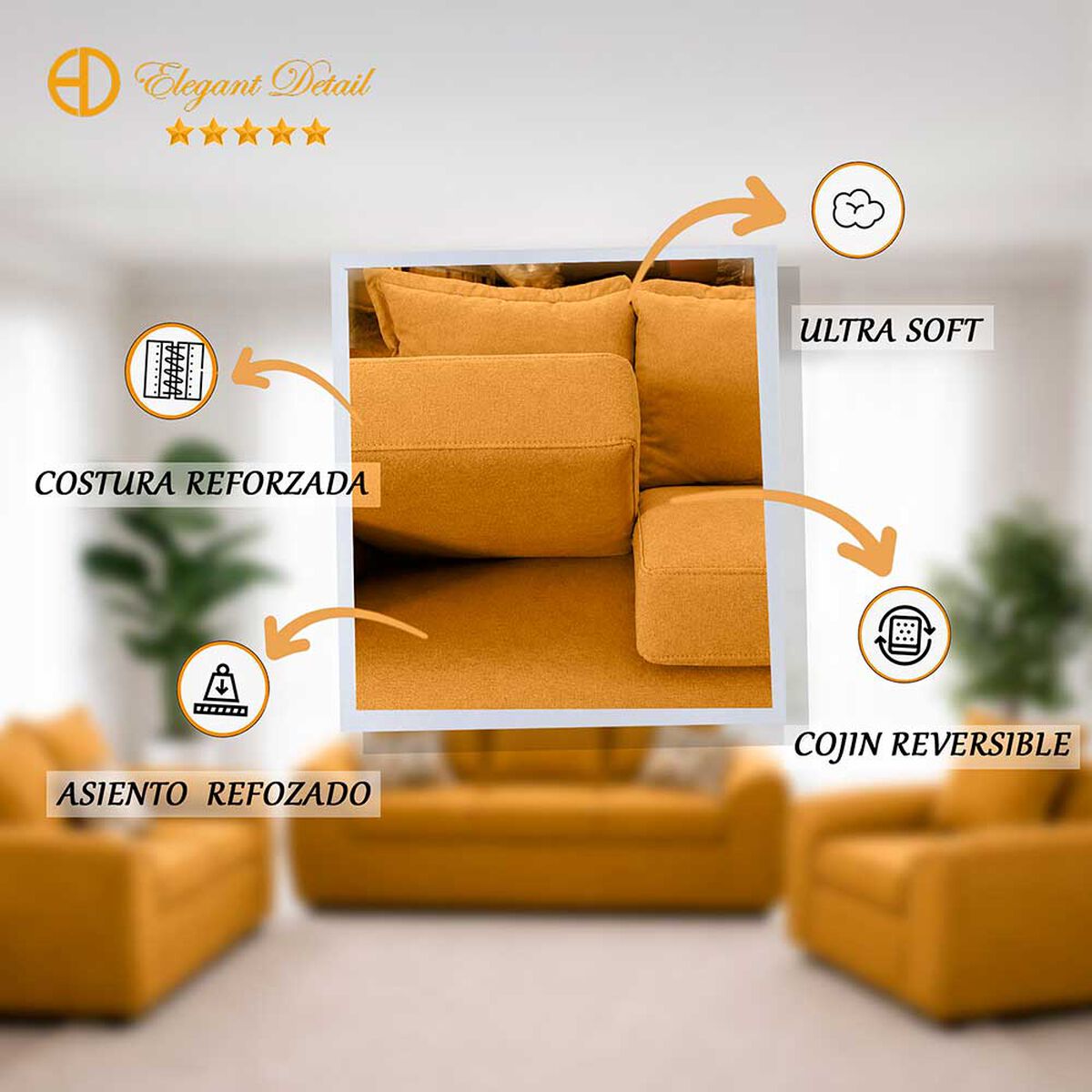 Juego de Living Elegant Detail New Houston 3-2 Cuerpos Amarillo