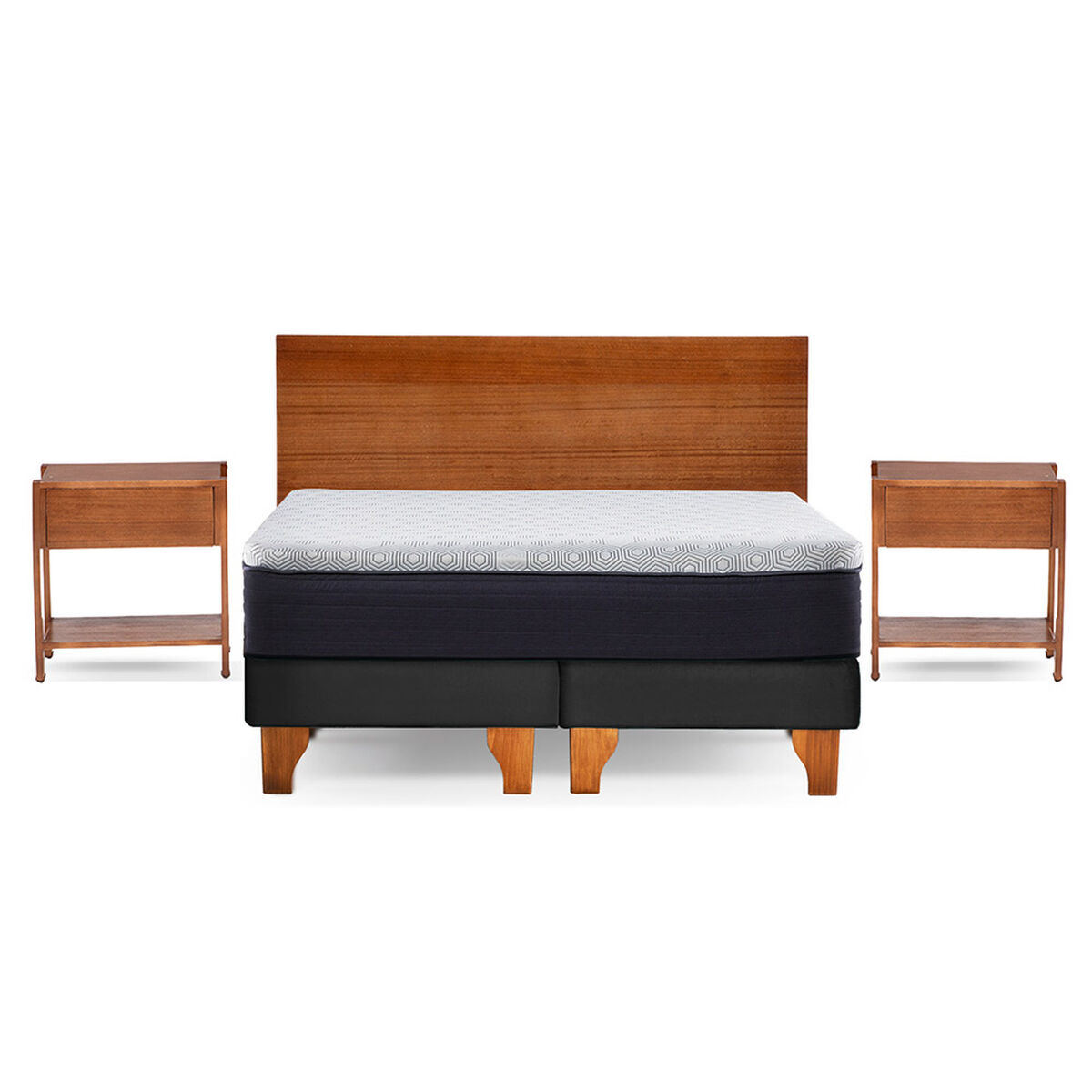 Cama Europea Latam Home 2 Plazas New Top Tela Velvet Negro + Maderas Orion