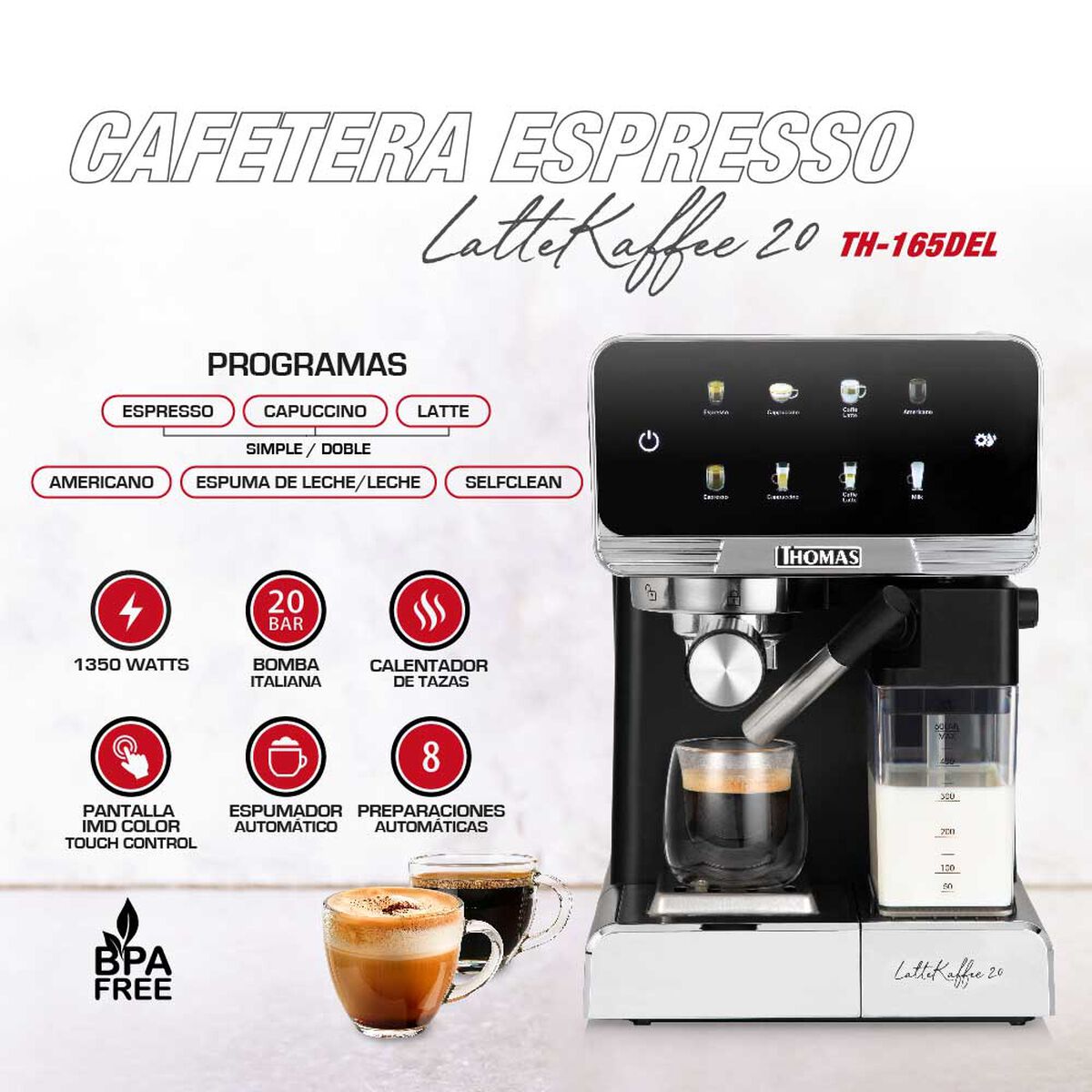 Cafetera Expresso Latekaffee 20 TH-165DEL