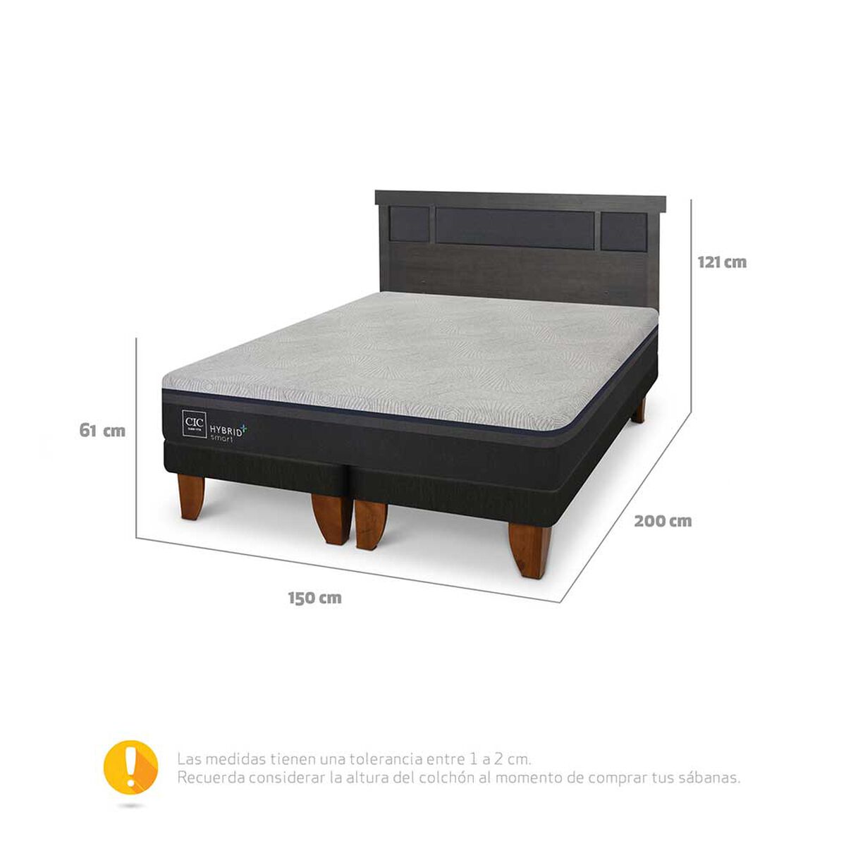 Cama Europea CIC Base Dividida 2 Plazas Hybrid Plus Infinity + Respaldo Dublin