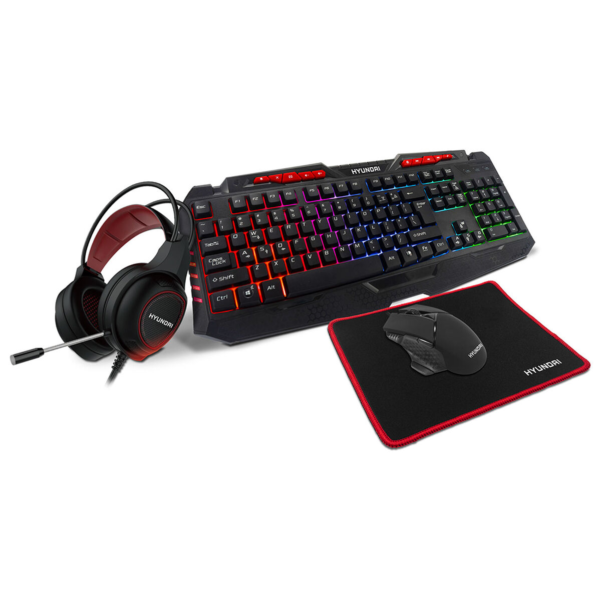 Kit Gamer Hyundai 4 en 1 Teclado + Audífonos + Mouse + Mousepad