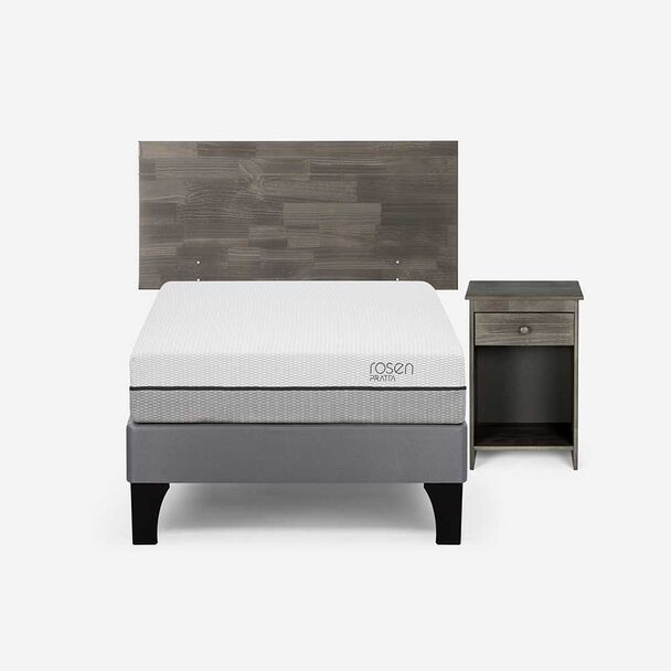 Cama Europea Rosen 1 Plaza Pratta + Respaldo + Velador Tabor Grafito