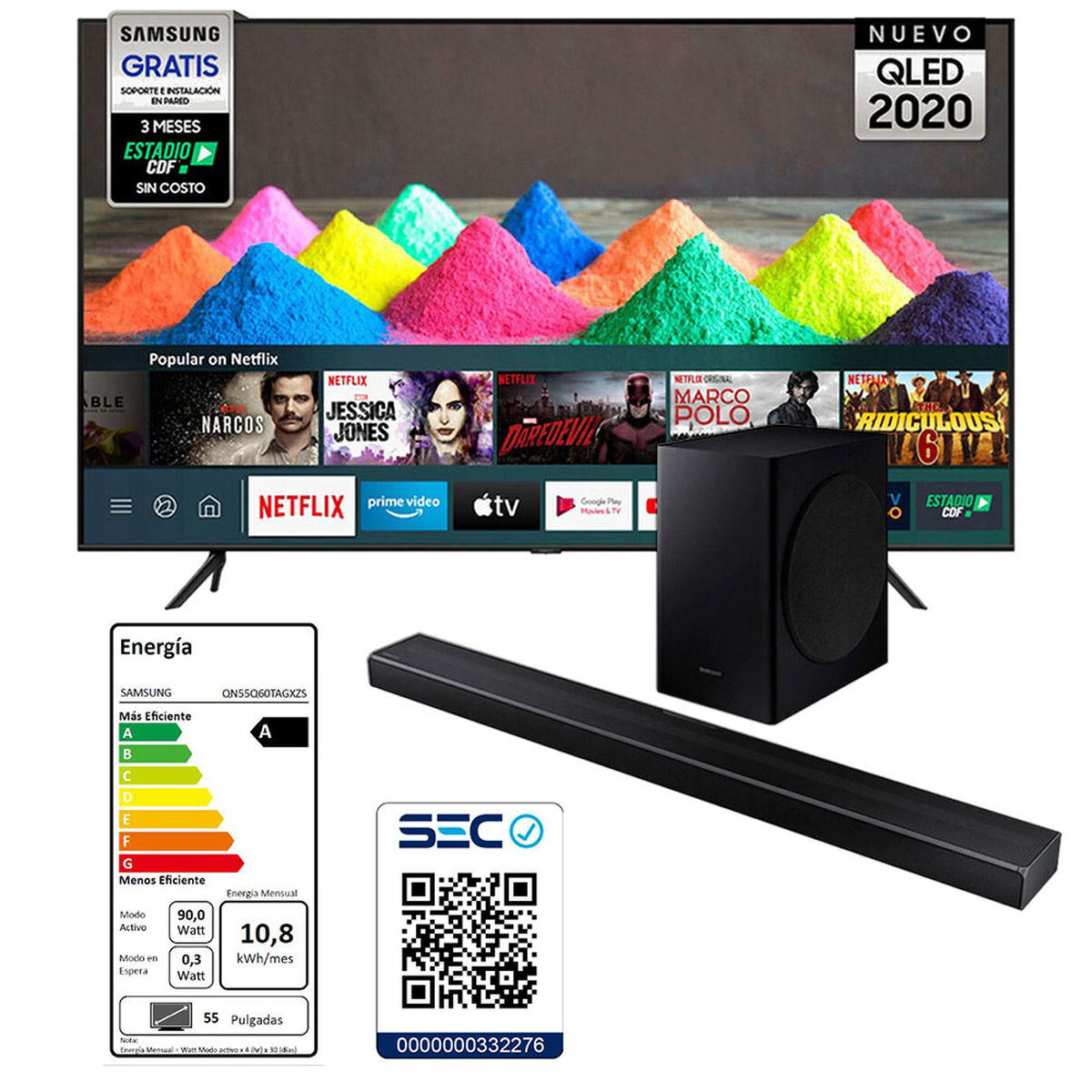QLED 55" Samsung QN55Q60TAGX + Soundbar Samsung HW-Q60T/ZS