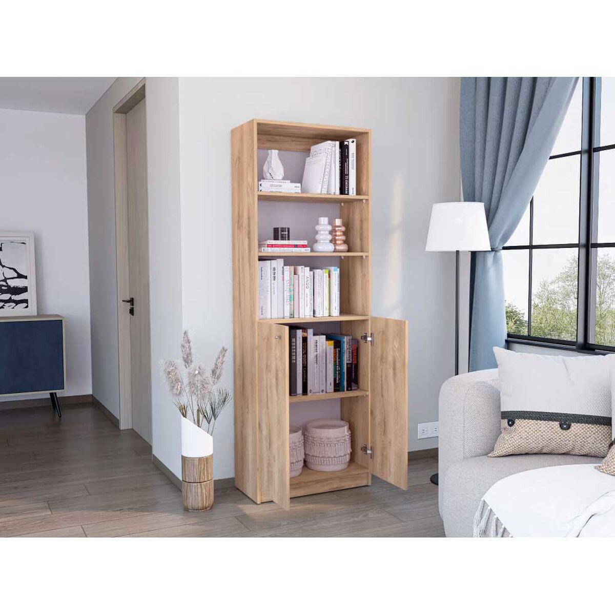 Biblioteca Recta TuHome Home E4 Macadamia Cartón Blanco