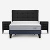 Cama Europea Rosen 2 Plazas Pratta + Respaldo + 2 Veladores Issey