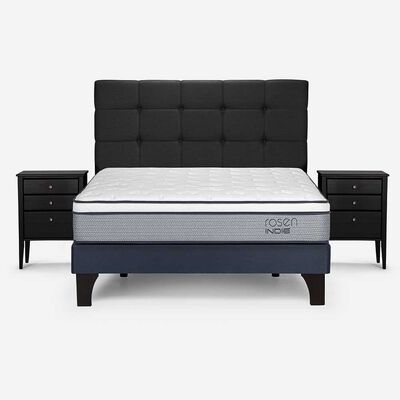 Imagen 1 del producto Cama Europea Rosen 2 Plazas Pratta + Respaldo + 2 Veladores Issey