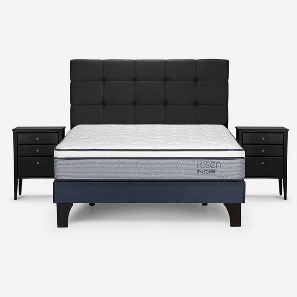 Cama Europea Rosen 2 Plazas Pratta + Respaldo + 2 Veladores Issey