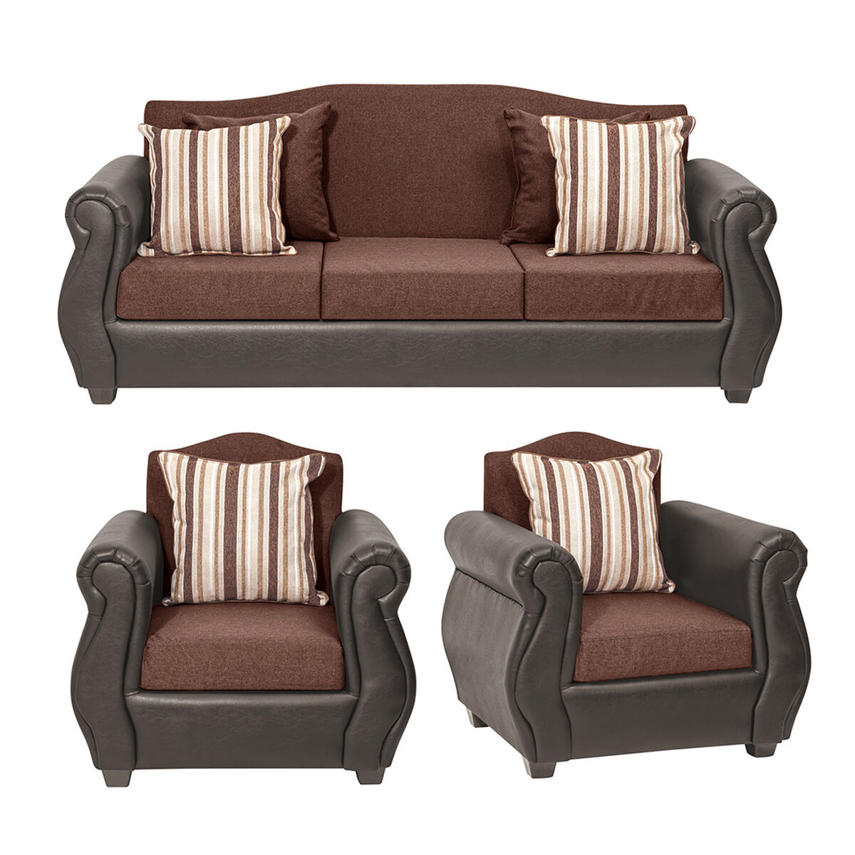Juego de Living Innovamuebles Azucena Sofá 3 Cuerpos + Dos Sillones 1 Cuerpo Chocolate 