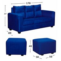 Juego de Living Diseño A&M Home Loreto Sofá 3 Cuerpos + 2 Pouf 1 Cuerpo  Azul