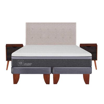 Imagen 1 del producto Cama Europea CIC Base Dividida 2 Plazas Ortopedic Advance + Respaldo + 2 Veladores Tigris