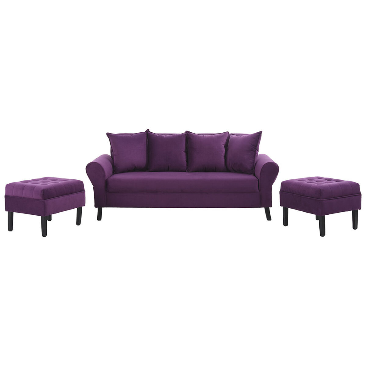 Sofá Felpa Bodevir Lua 3 Cuerpos + 2 Pouf Wood Morado