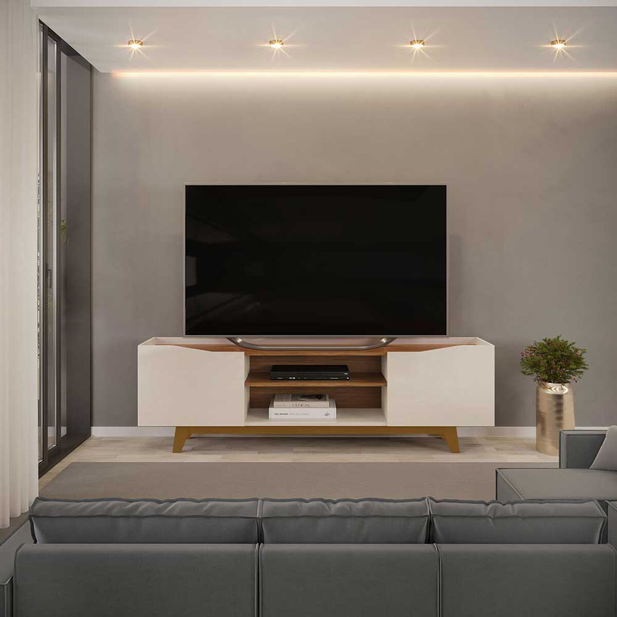 Rack TV Vekkahome Agnes Hasta 70" Beige Caf&eacute;