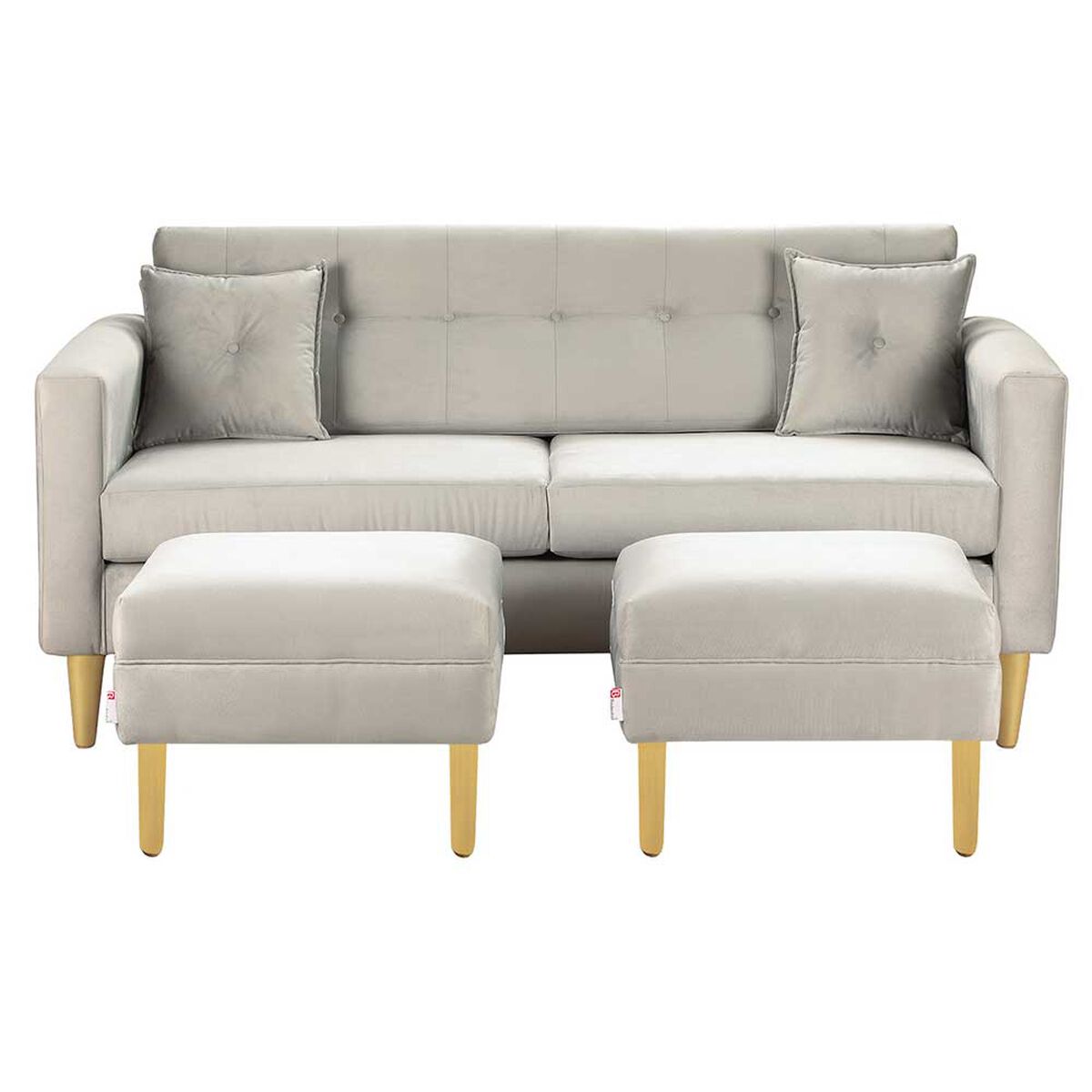Juego de Living Bodevir New Retro Felpa 01 Sofá 3 Cuerpos + Dos Pouf 1 Cuerpo Gris 