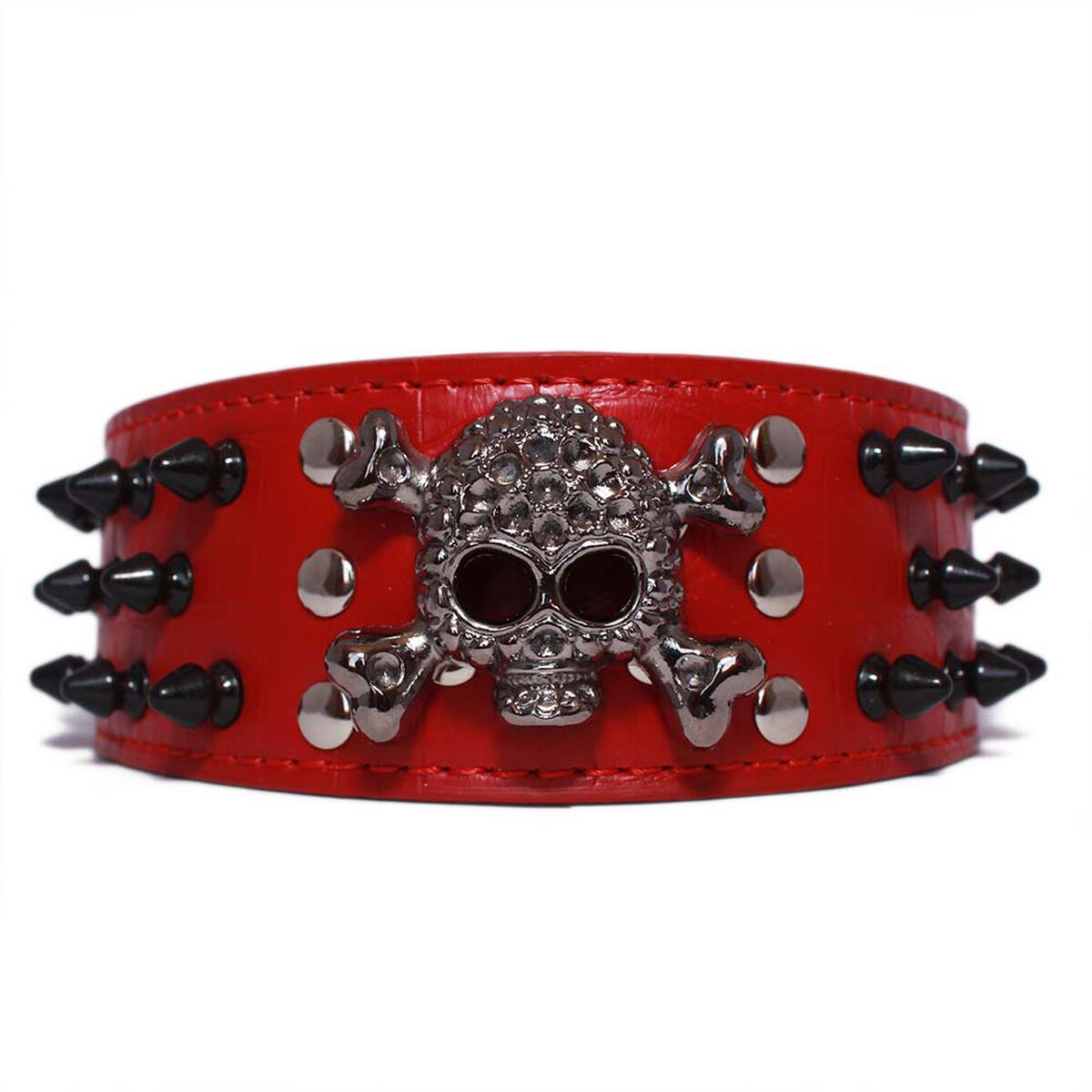 Collar Mascan Grueso Calavera Puntas Redondas Eco cuero para Perro