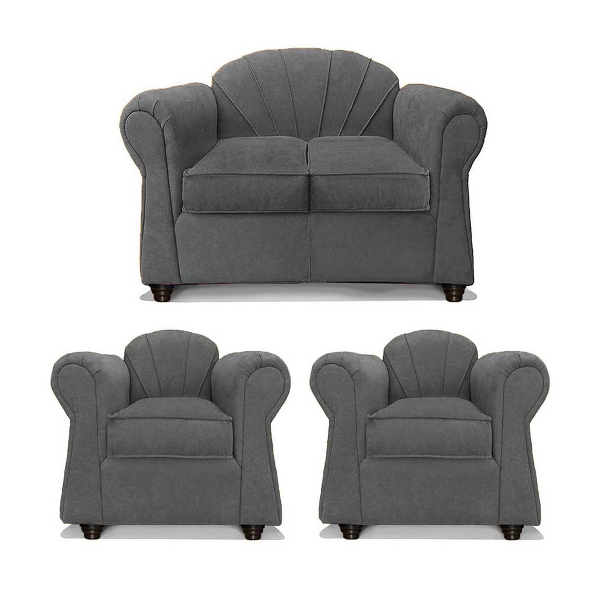 Juego de Living Elegant Detail Marsella Sofá 2 Cuerpos + Dos Sillones 1 Cuerpo Gris