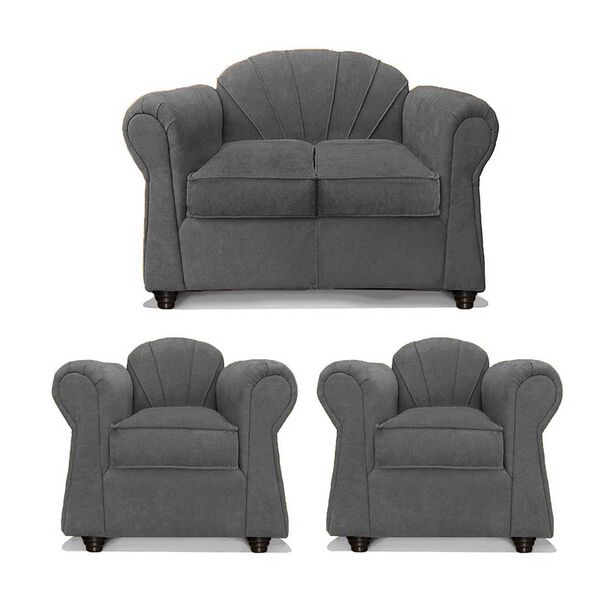 Juego de Living Elegant Detail Marsella Sofá 2 Cuerpos + Dos Sillones 1 Cuerpo Gris