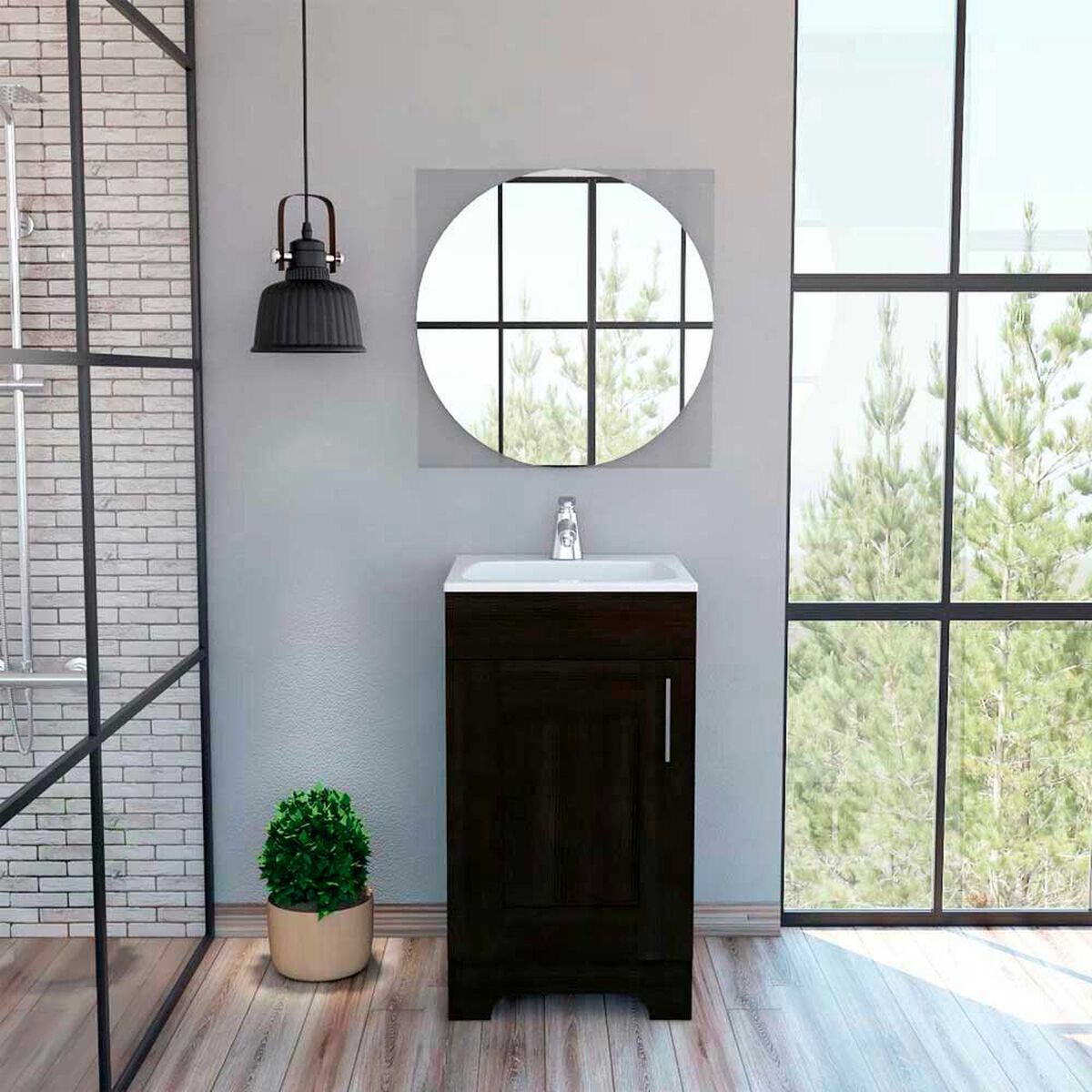 Combo Mueble Lavamanos + Espejo TuHome My Bath Wengue