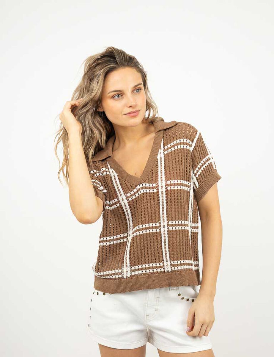 Sweater Crochet Manga Corta Mujer Icono