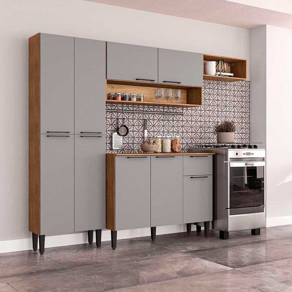Mueble de Cocina Vekkahome Madri 1 Caj&oacute;n 9 Puertas Gris