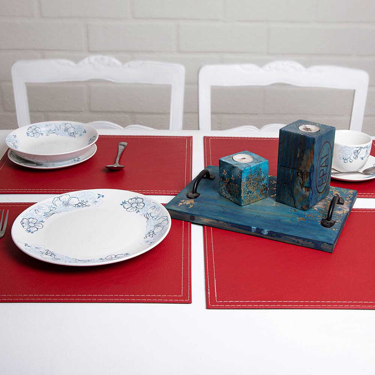 Set 4 Individuales Doral Eco Cuero Rectangular 32x42 Rojo
