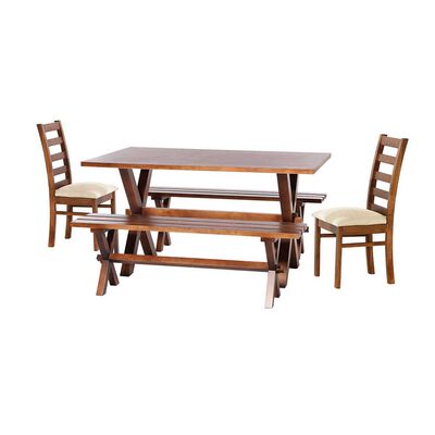 Juego de Comedor Latam Home Sevilla Burgos 2 Sillas + 2 Bancas Lino Natural