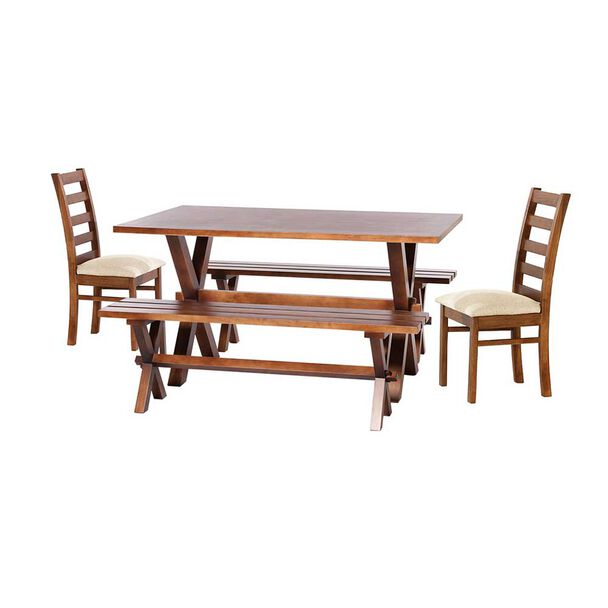 Juego de Comedor Latam Home Sevilla Burgos 2 Sillas + 2 Bancas Lino Natural