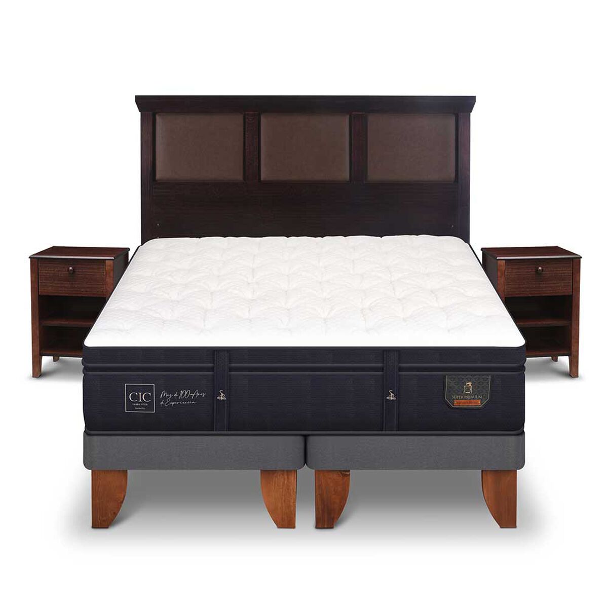 Cama Europea CIC Base Dividida 2 Plazas Súper Premium + Respaldo + Veladores