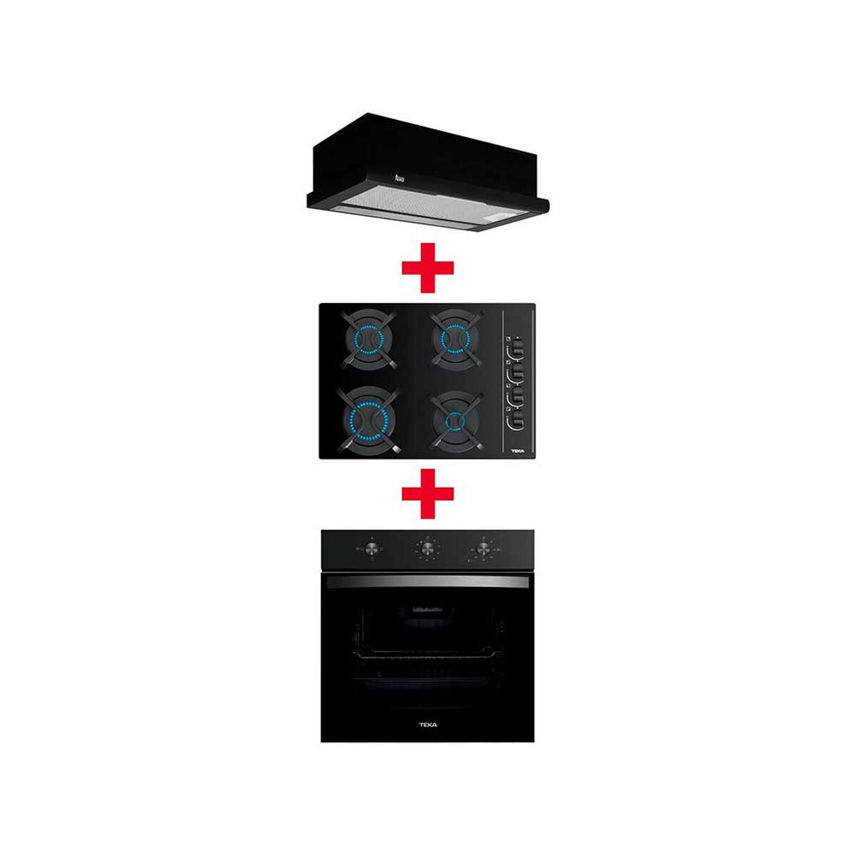 Combo Empotrado Teka Horno + Encimera GBC 64003 KBB + Campana TL 6310 72 lts. Horno negro;Encimera Negro; Campana: Negro