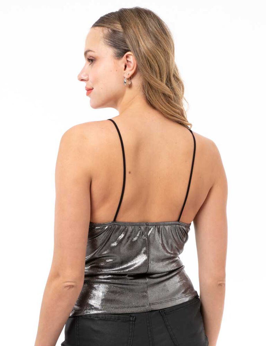 Polera Metalizada Formal Sin Mangas Mujer Fiorucci