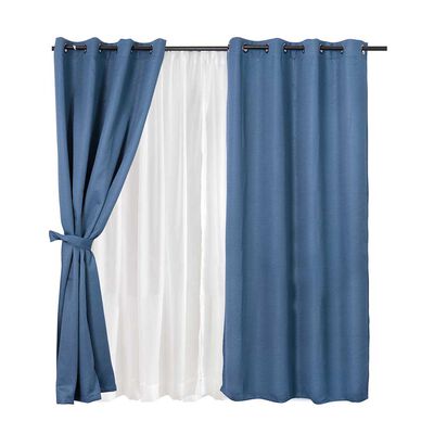 Imagen 1 del producto Set Cortina Blackout Mashini Frutillar 140 x 220 cm Azul 8 Piezas