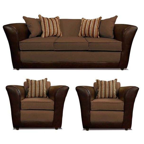 Juego de Living Elegant Detail Minesota Sofá 3 Cuerpos + Dos Sillones 1 Cuerpo Café
