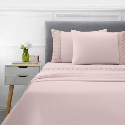 Juego de Sábanas Broderie Dreams 2 Plazas Rosa, Menta, Gris, Mauve