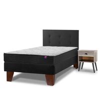 Cama Europea Flex 1,5 Plazas Therapedic Plus + Respaldo Royal + Velador Rock
