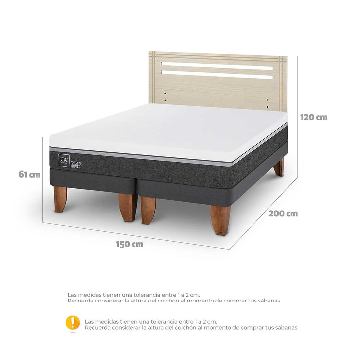 Cama Europea CIC Base Dividida 2 Plazas Ortopedic Advance + Respaldo Munich Alpino