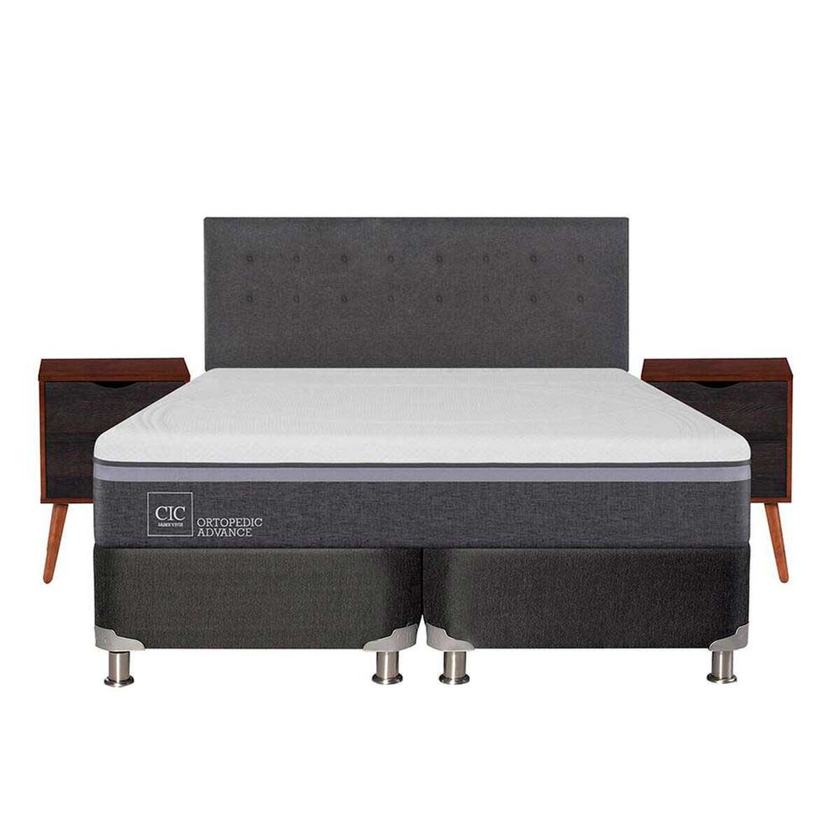 Box Spring CIC king Ortopedic Advance + Respaldo + velador Eufrates