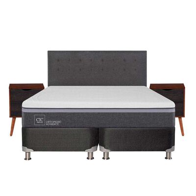 Imagen 1 del producto Box Spring CIC king Ortopedic Advance + Respaldo + velador Eufrates