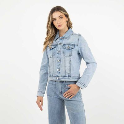 Chaqueta Mezclilla Mujer Zibel Celeste, Indigo, Negro