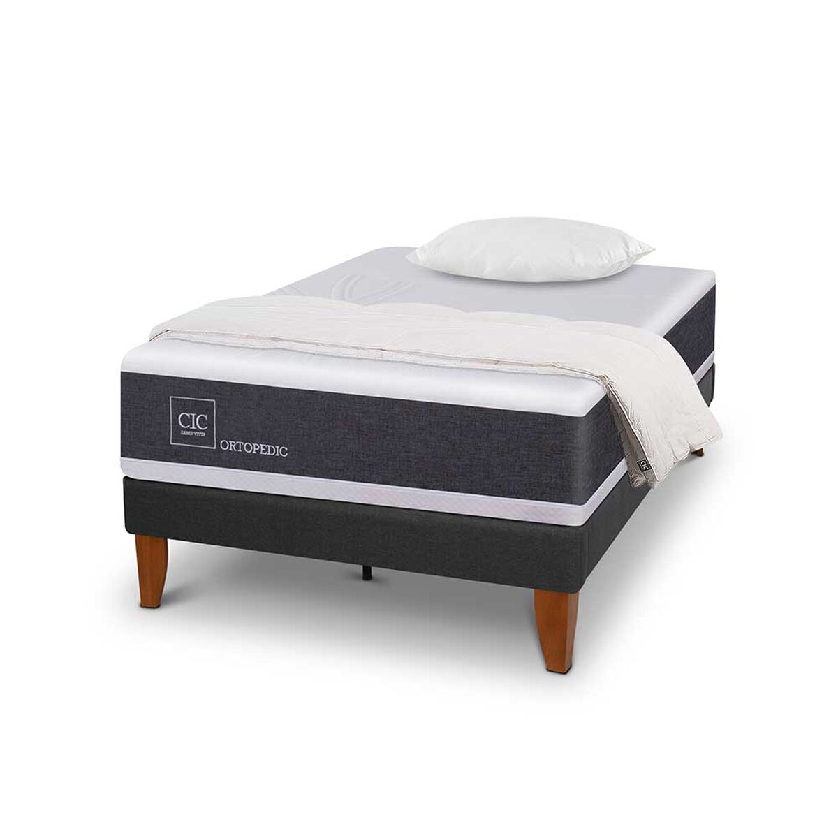 Cama Europea CIC 1,5 Plazas New Ortopedic + Plum&oacute;n + Almohada