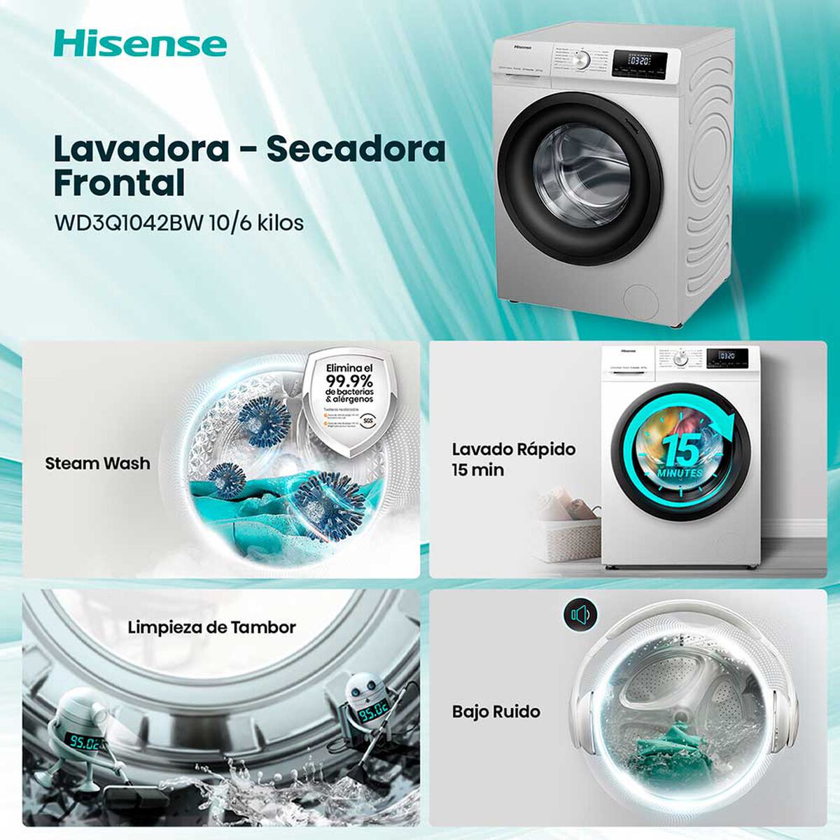 Lavadora Secadora Hisense WD3Q1042BW 10/6 kg.