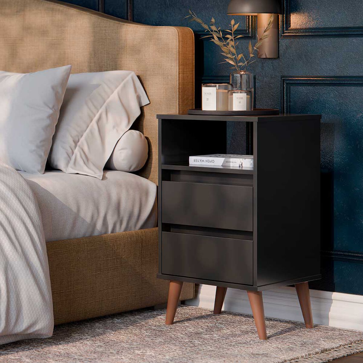 Velador Casanova Roma 2 Cajones Black